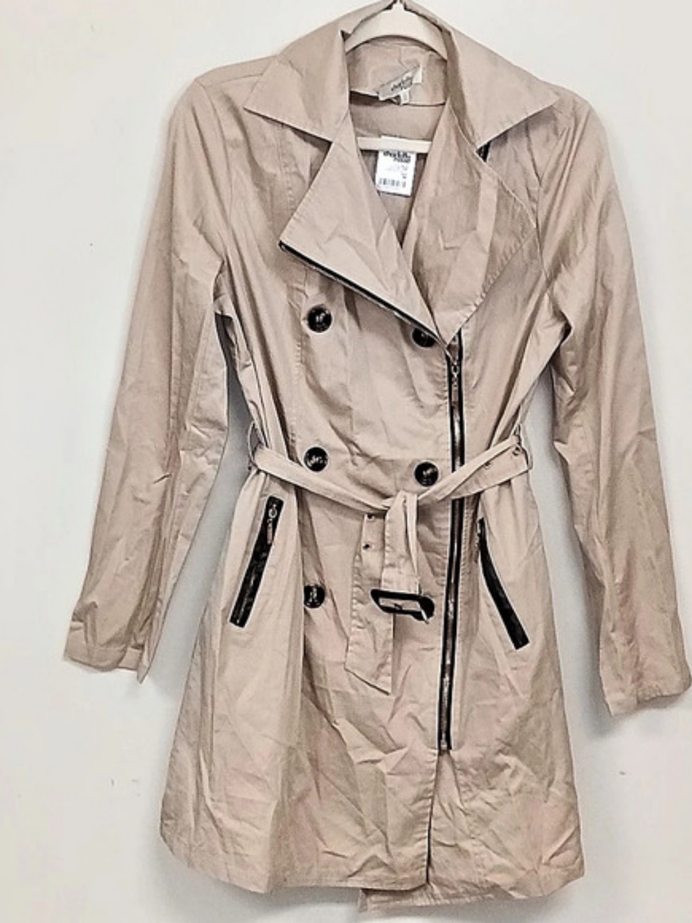 NWT Y2K Charlotte Russe Double-Breasted Lightweight Trench Coat Jacket Beige M